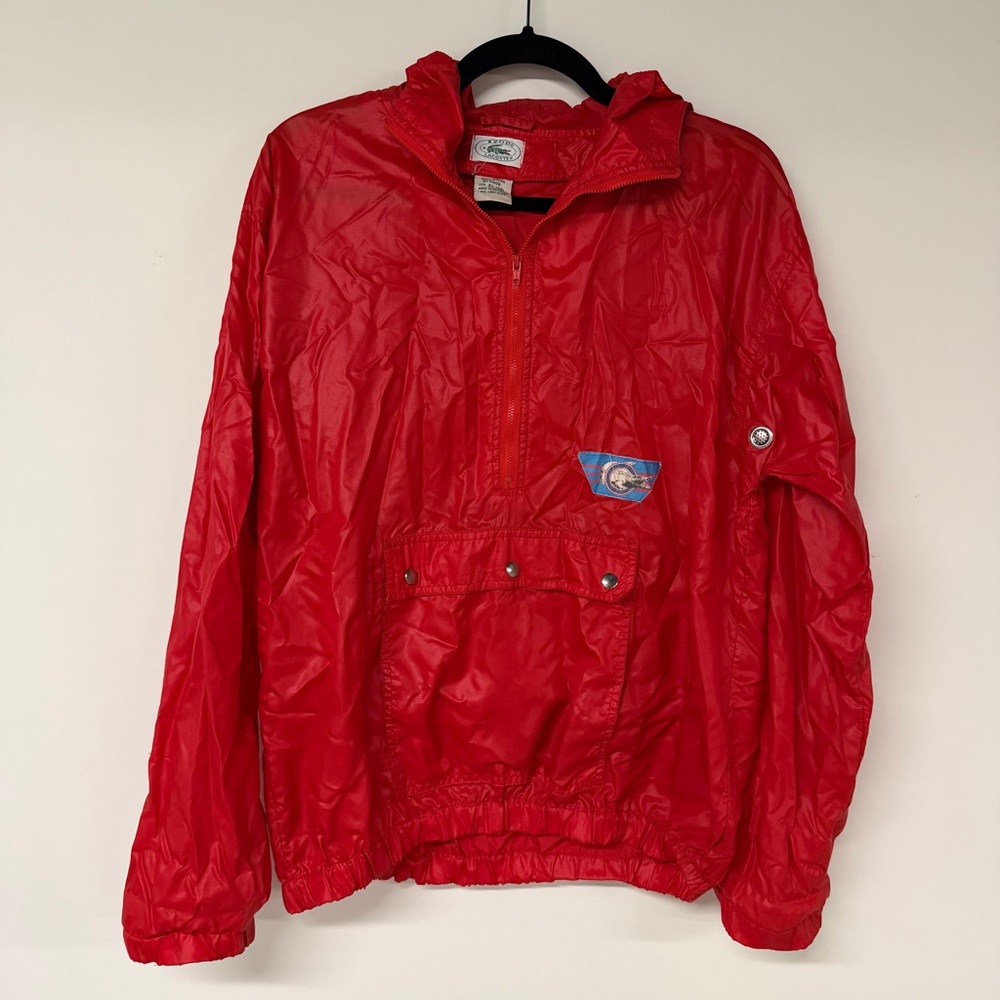 Vintage Izod Lacoste Red Windbreaker Anorak Jacket Hooded XL Retro 80s